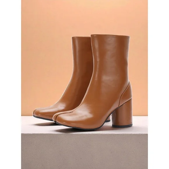 Boots Split Toe High Heel Women Boots Leather Women Shoes - Picture 6 of 11